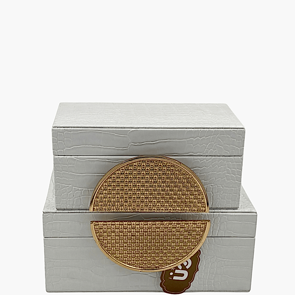 Hasır İkili Obje Beyaz Dekoratif Kutu