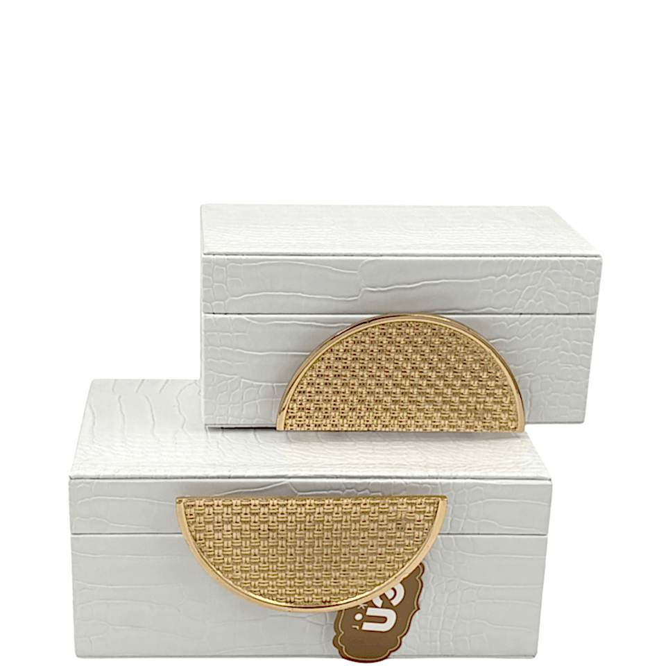 Hasır İkili Obje Beyaz Dekoratif Kutu