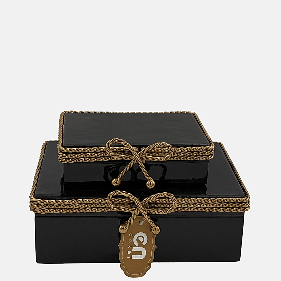 İkili Siyah Gold Detaylı Dekoratif Kutu