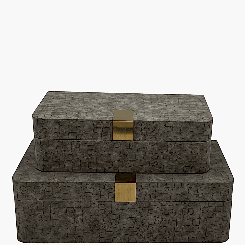 Deri Görünümlü Gri Dekoratif Kutu