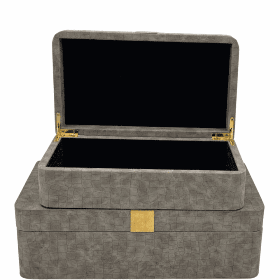 Deri Görünümlü Gri Dekoratif Kutu