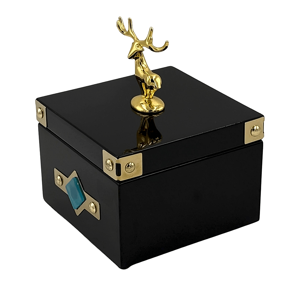 Geyikli Siyah Kare Dekoratif Kutu