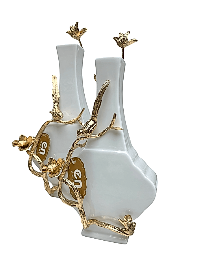 İKİLİ DEKORATİF KUŞLU VAZO