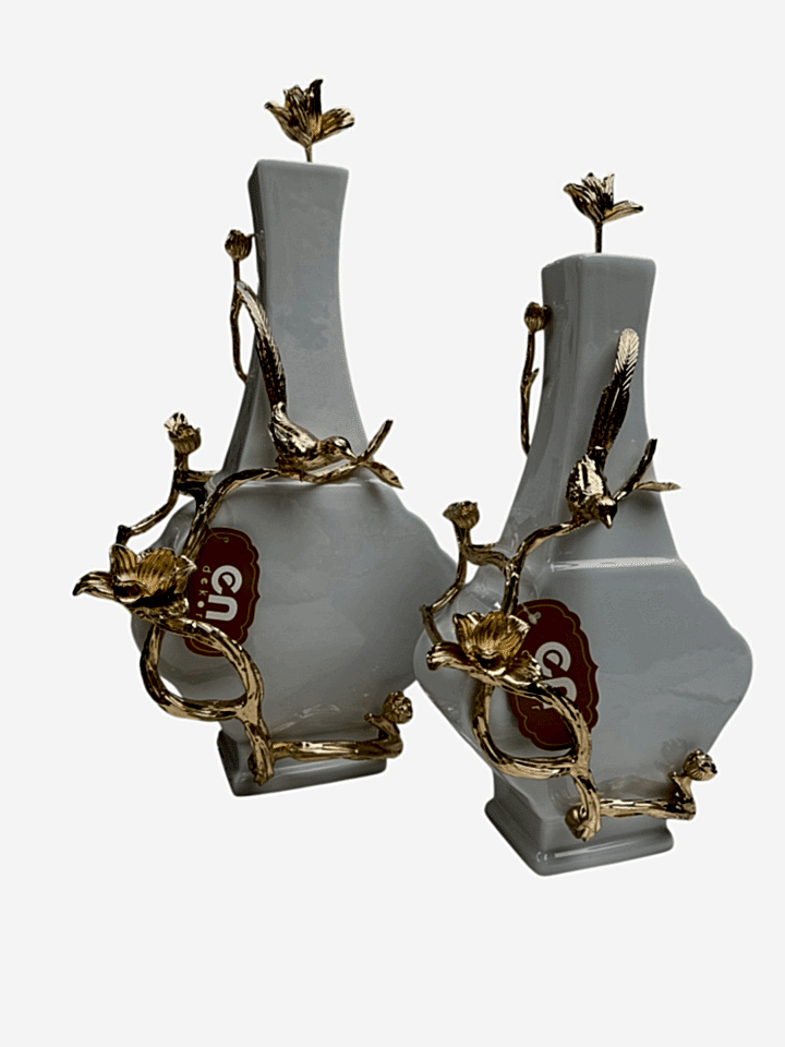 İKİLİ DEKORATİF KUŞLU VAZO