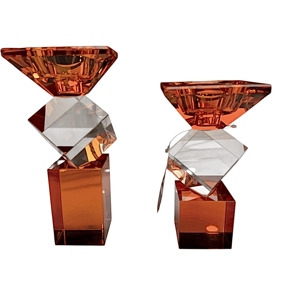 2Lİ TURUNCU CAM ŞAMDAN OBJE