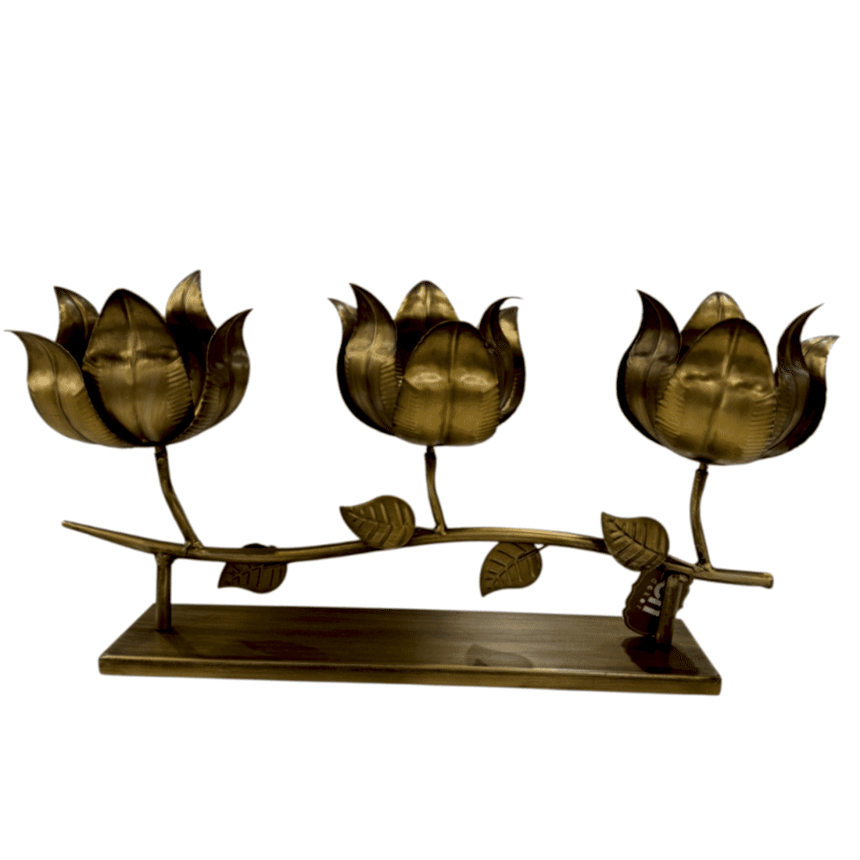 METAL ÇİÇEK 3LÜ ŞAMDAN