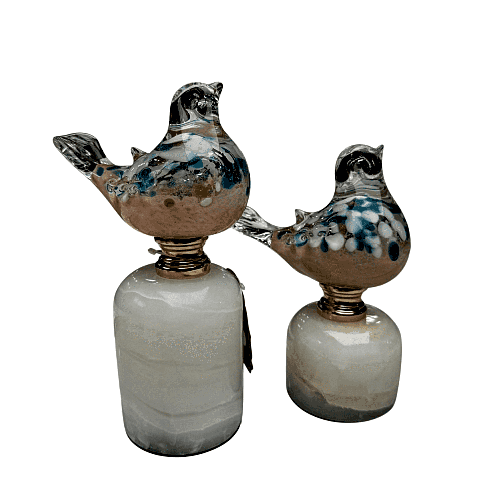 2'Lİ MERMER KAİDELİ CAM KUŞ DEKORATİF OBJE