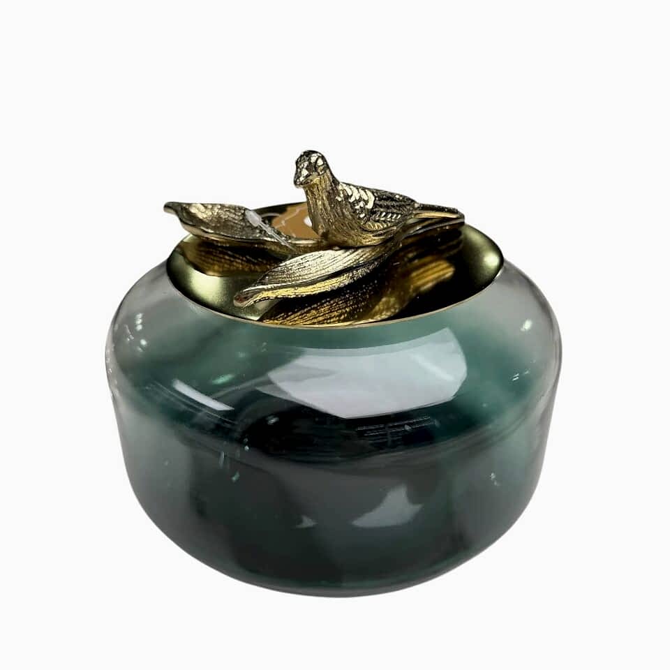 KUŞ FİGÜRLÜ KAPAKLI CAM DEKORATİF KUTU