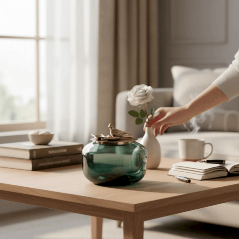 KUŞ FİGÜRLÜ KAPAKLI CAM DEKORATİF KUTU