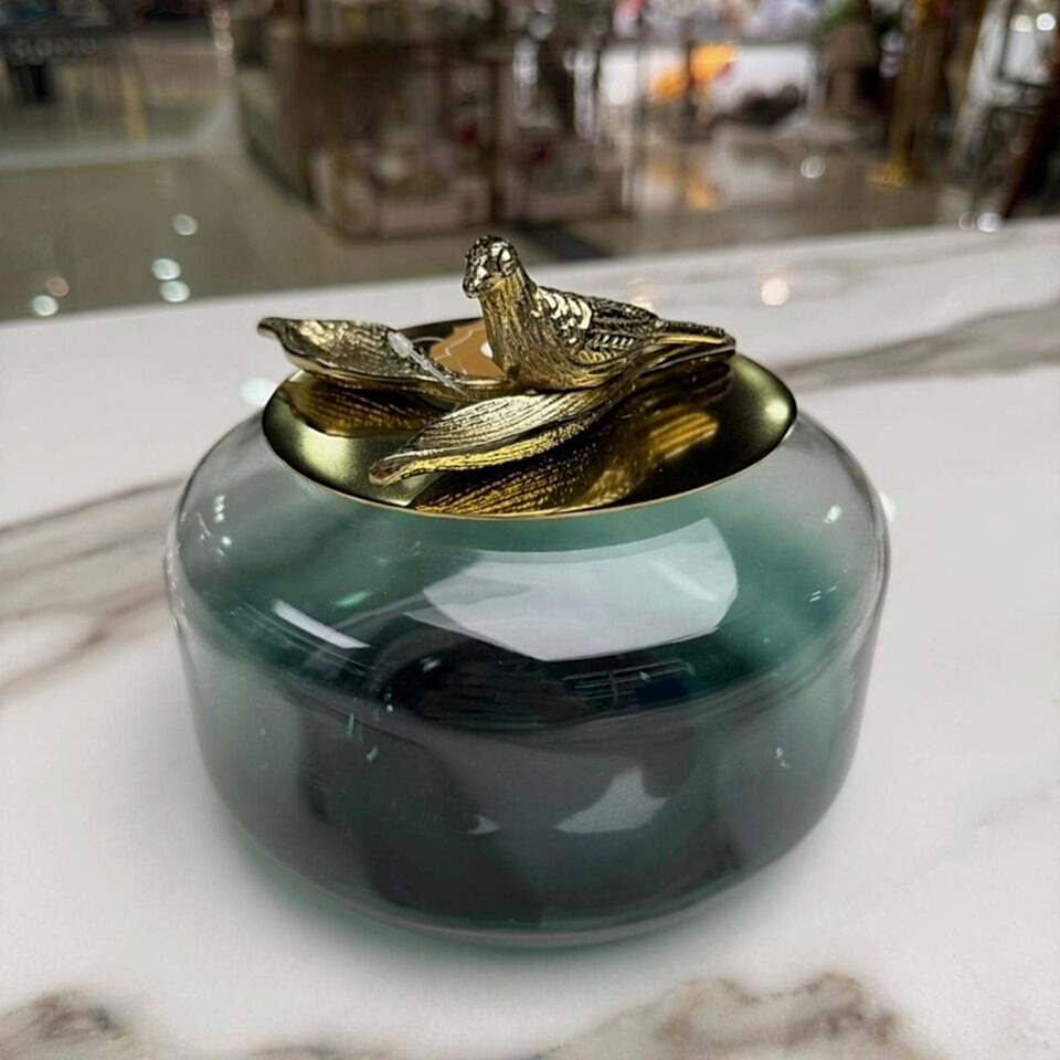 KUŞ FİGÜRLÜ KAPAKLI CAM DEKORATİF KUTU