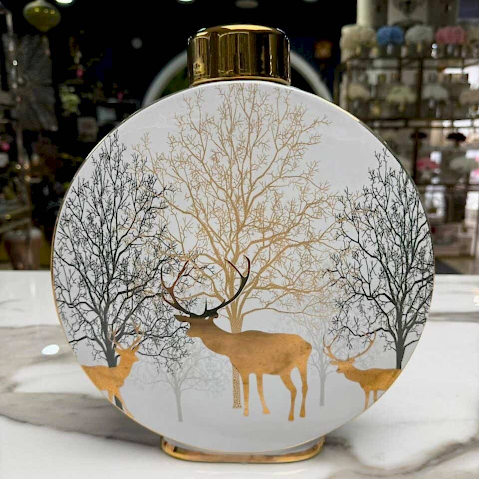 EL BOYAMA GEYİKLİ DESENLİ VAZO