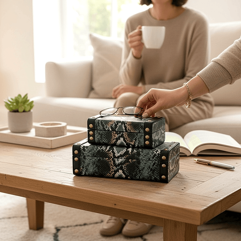 DERİ KAPLAMA DEKORATİF KUTU 2'Lİ SET