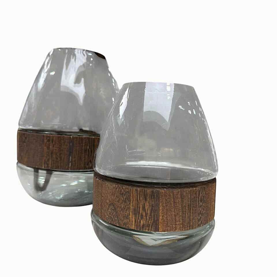 AHŞAP HALKALI VAZO SET 2'Lİ